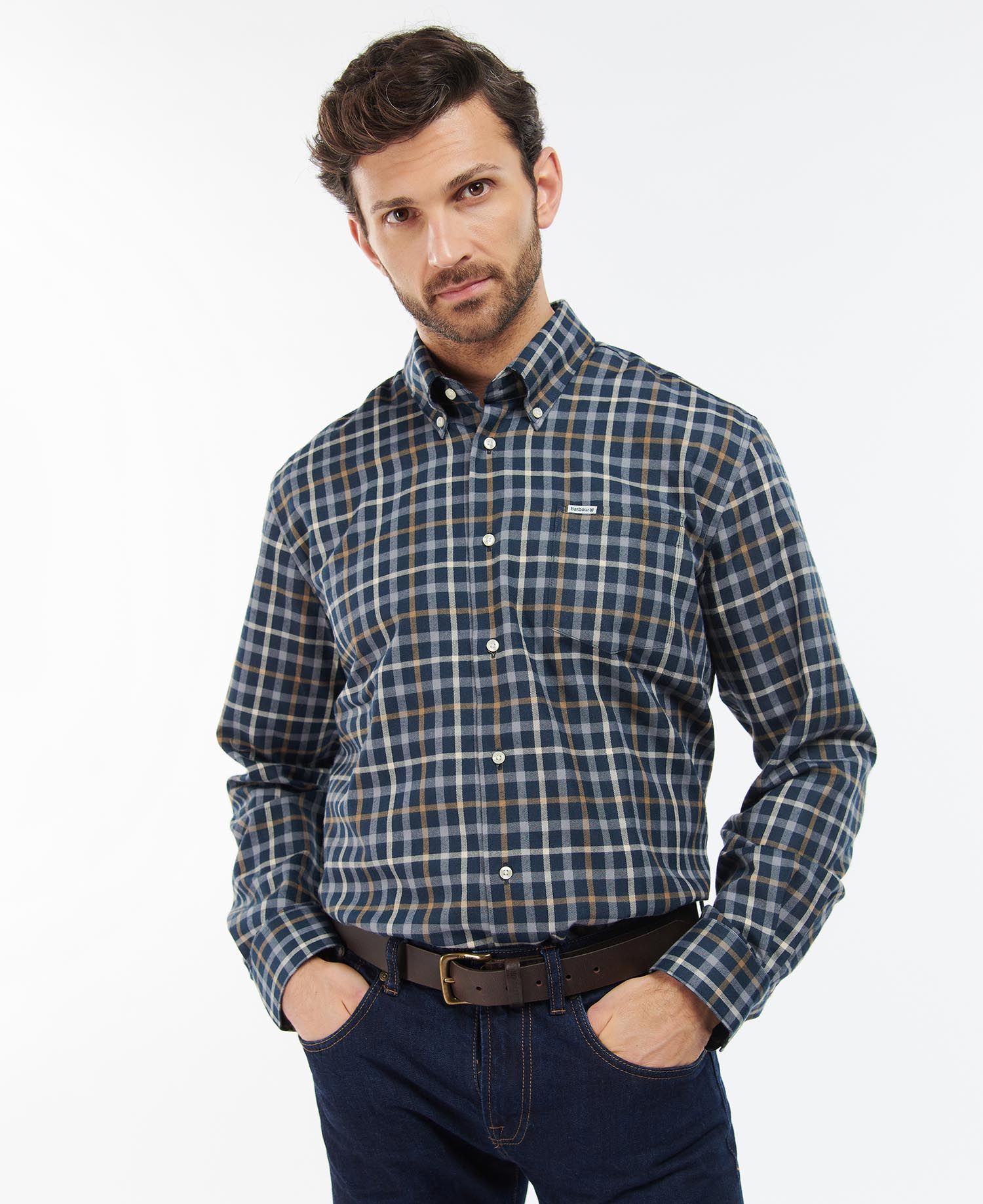 Barbour Coll Thermo Men's Shirts Blue | 617390-ADF