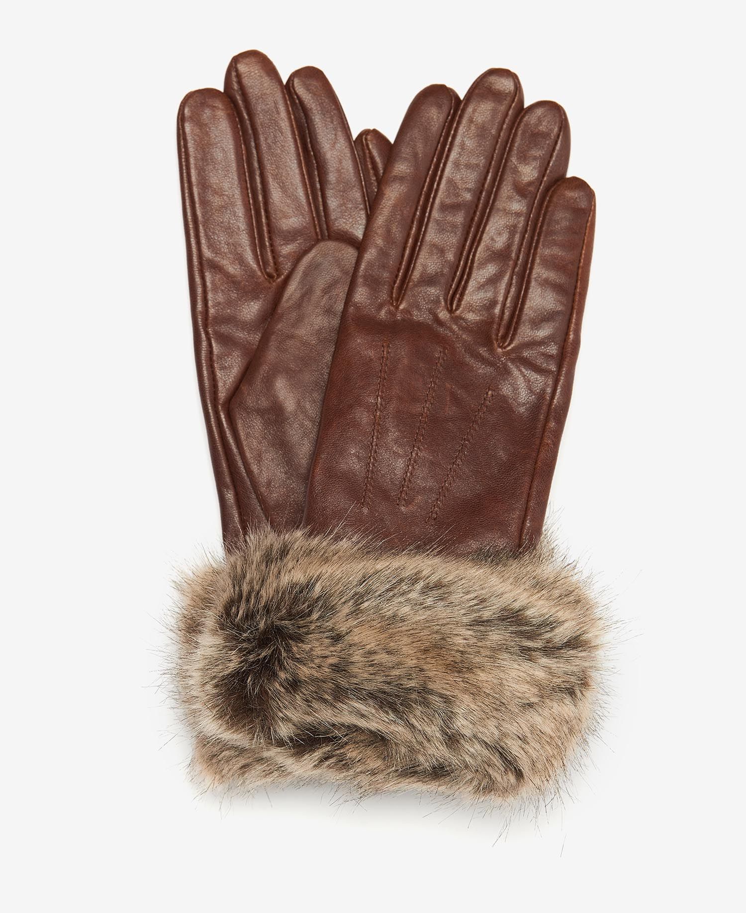 Barbour Faux Fur Trimmed Leather Women's Gloves Burgundy | 218374-YLC