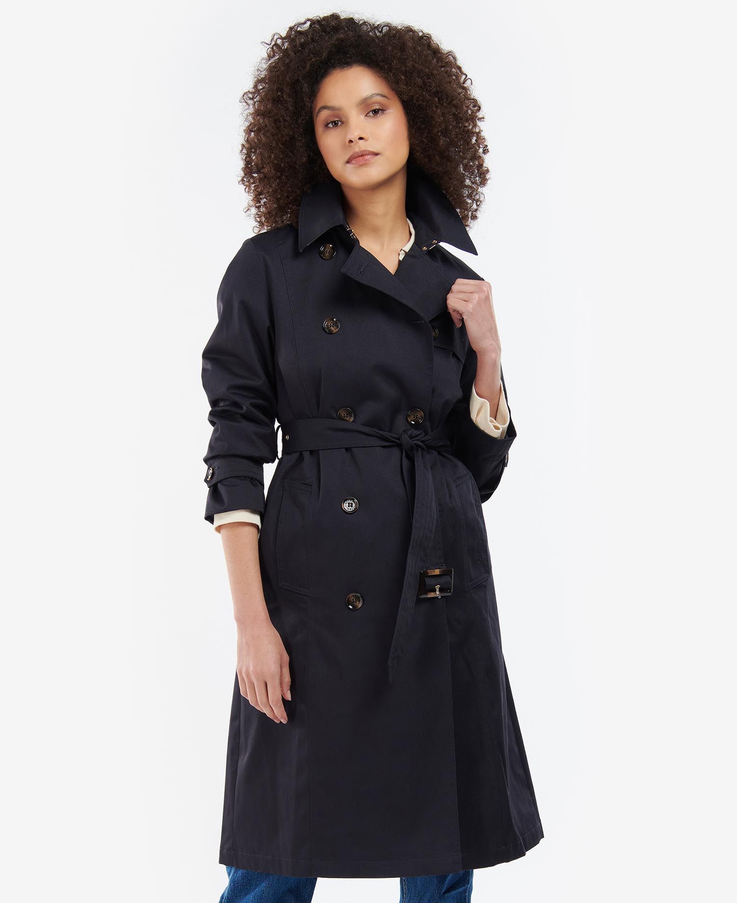 Barbour Greta Trench Women's Coats Navy | 253870-HNE