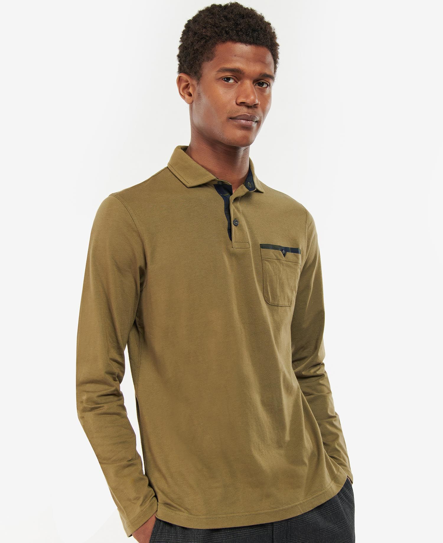 Barbour Long Sleeve Corpatch Men's Polo Shirts Olive | 346850-RBO