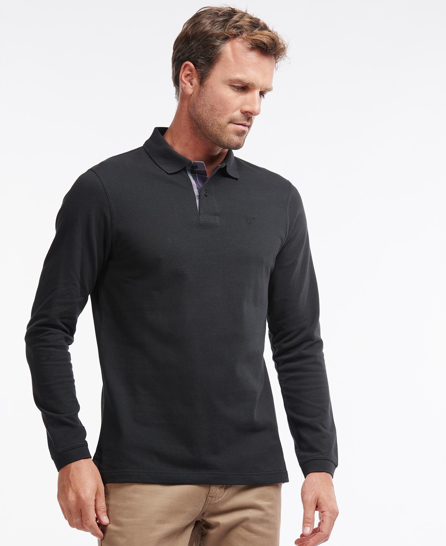 Barbour Long-Sleeved Sports Men's Polo Shirts Black | 893104-FWG