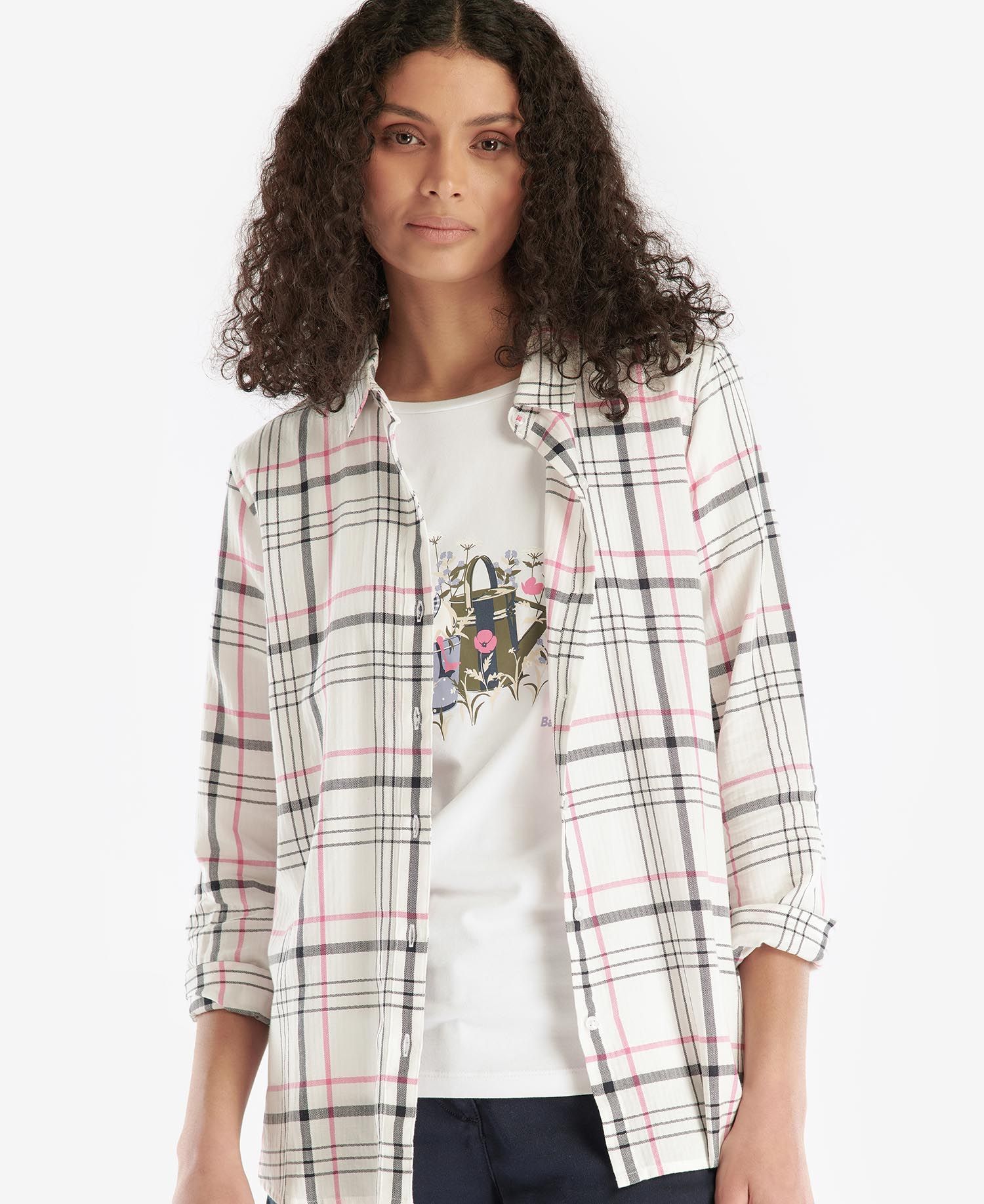 Barbour Shoreline Women's Shirts White / Pink / Black | 240931-IGZ