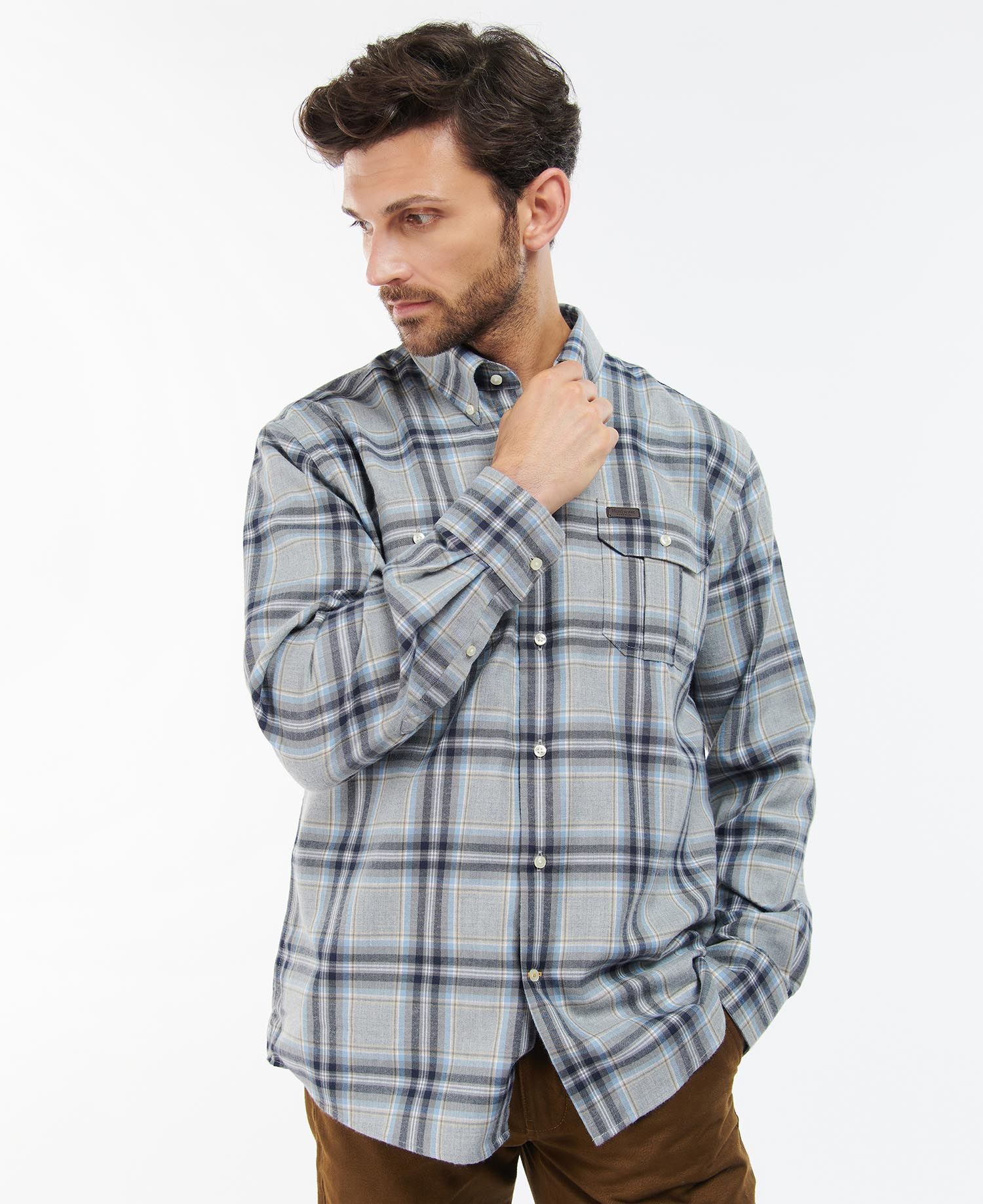 Barbour Singsby Thermo Weave Men's Shirts Grey | 376152-QOE