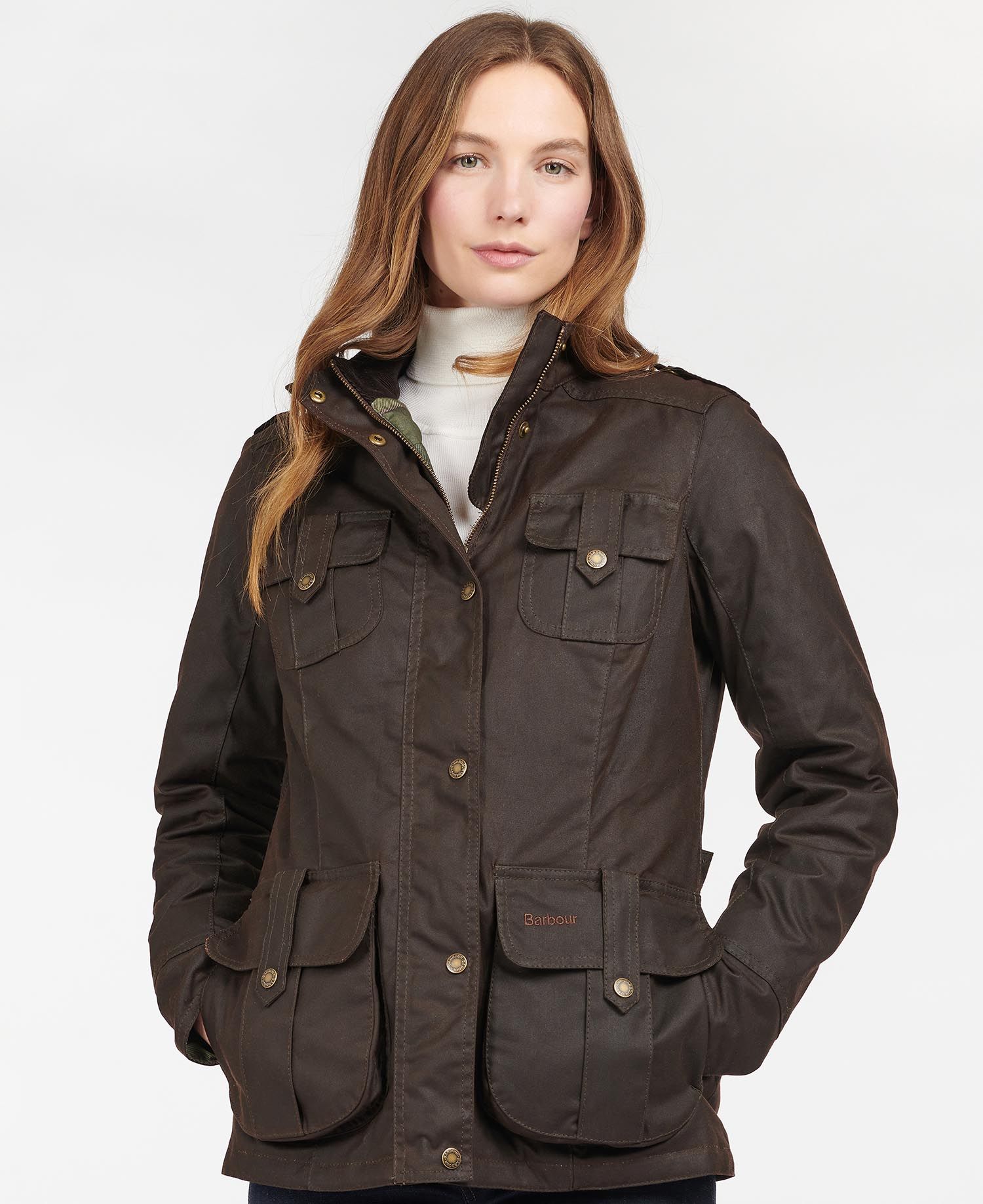 Barbour Winter Defenceed Cotton Women's Waxed Jackets Dark Coffee | 597810-HVJ