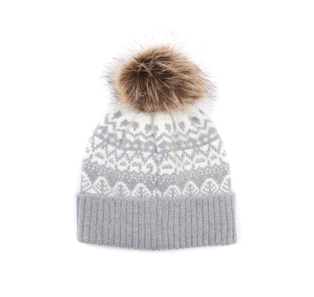 Barbour Alpine Fairisle Pom Women's Beanie Grey | 798164-HGE