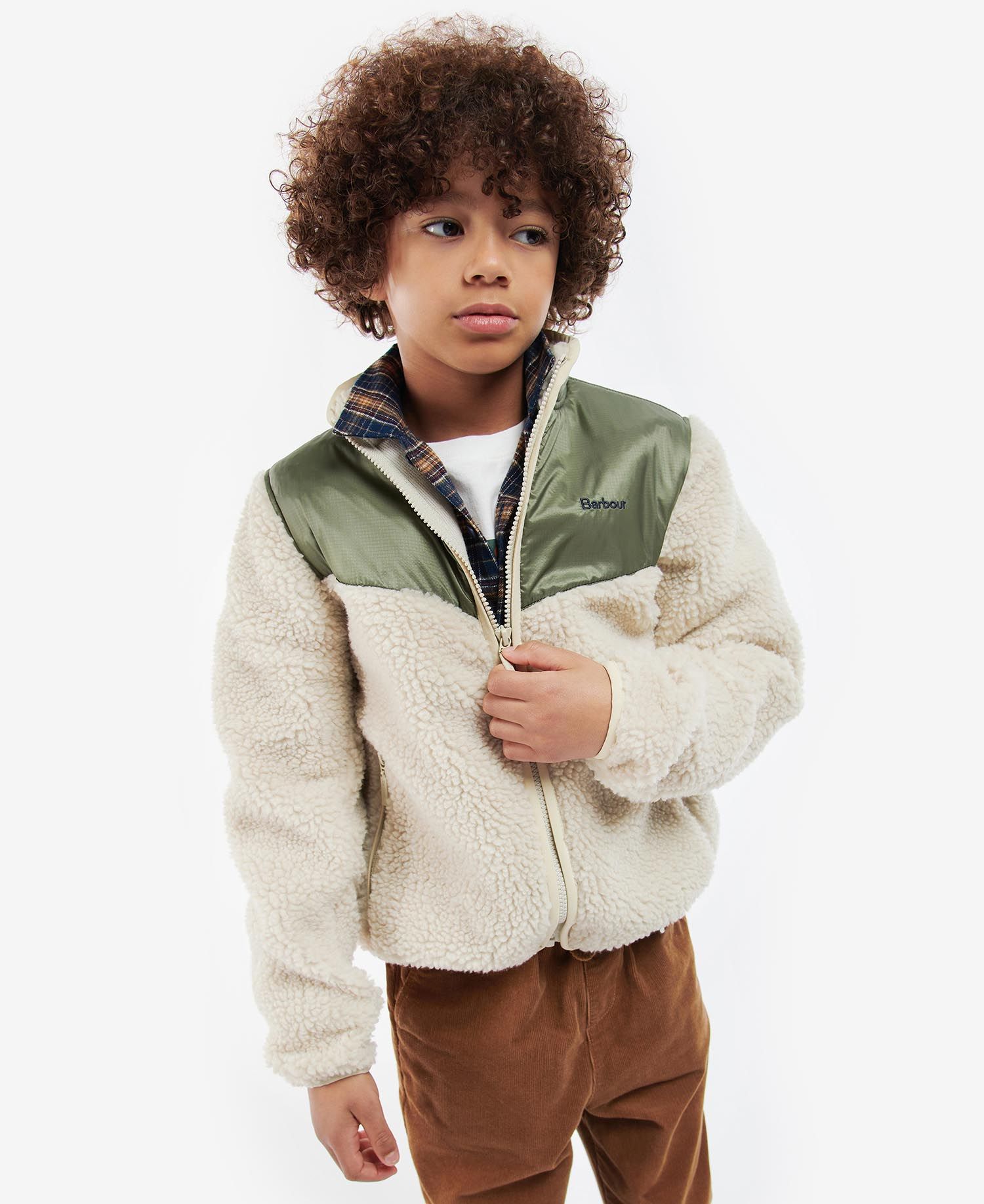 Barbour Axis Fleece Kids\' Jackets Beige / Olive | 621890-UEJ