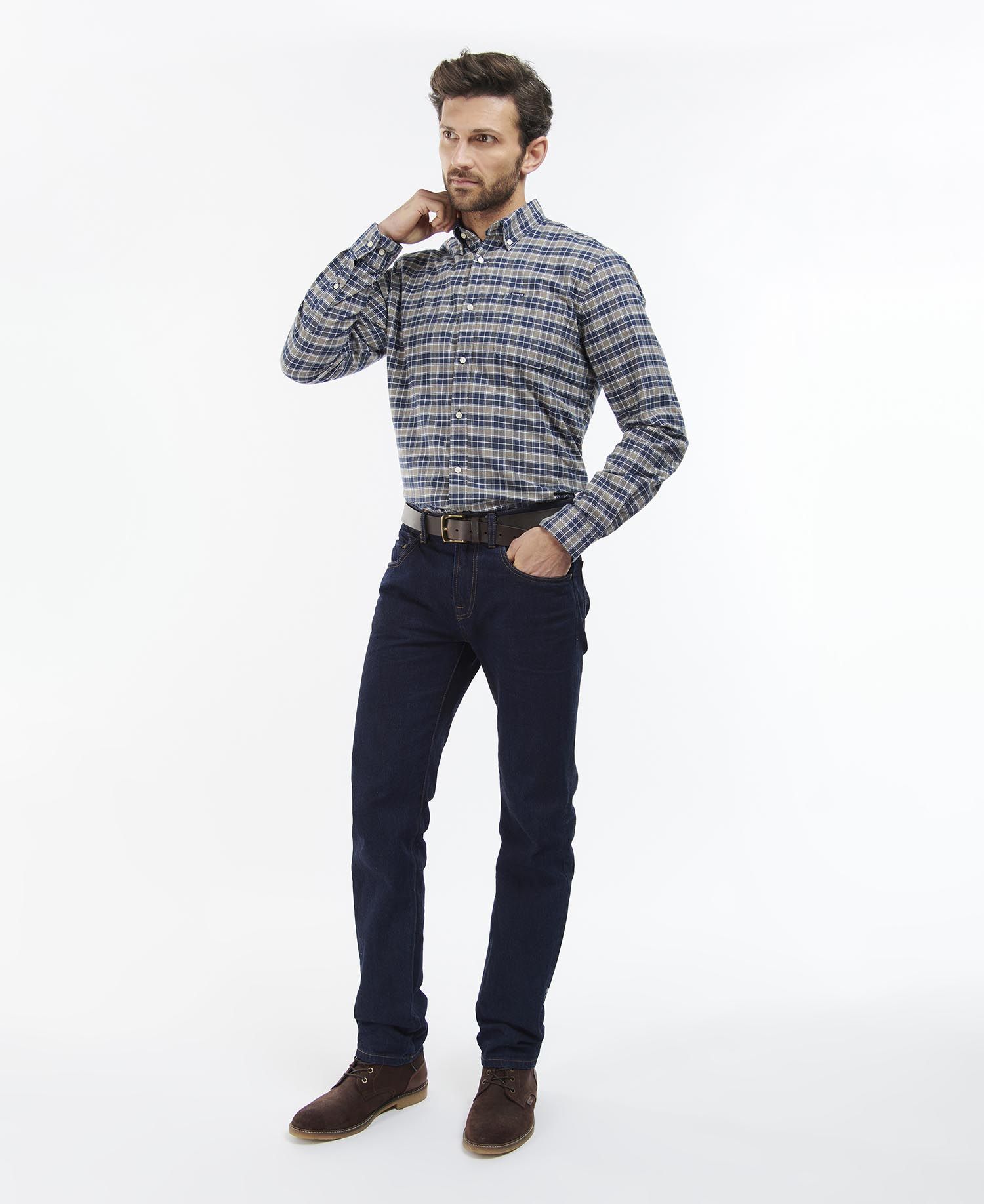 Barbour Benwell Tailored Fit Men's Shirts Navy | 068134-BGU