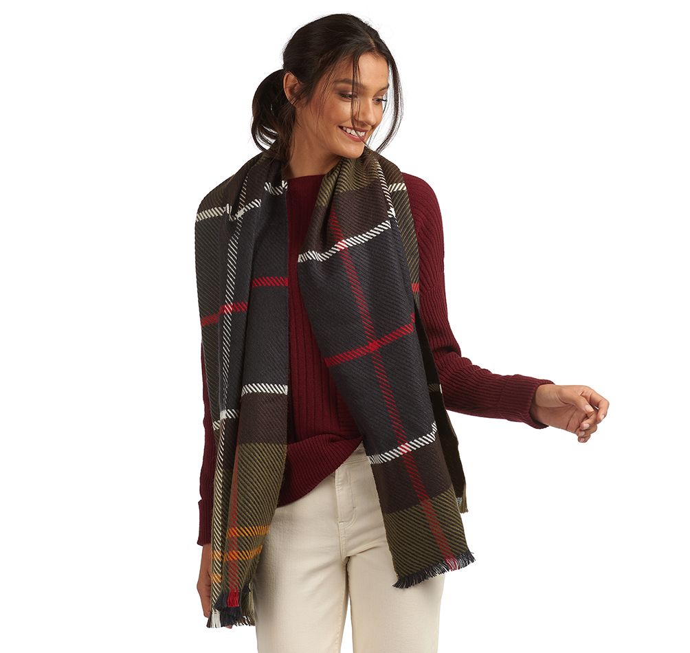 Barbour Blair Tartan Women's Scarves Olive / Navy | 382594-XZS