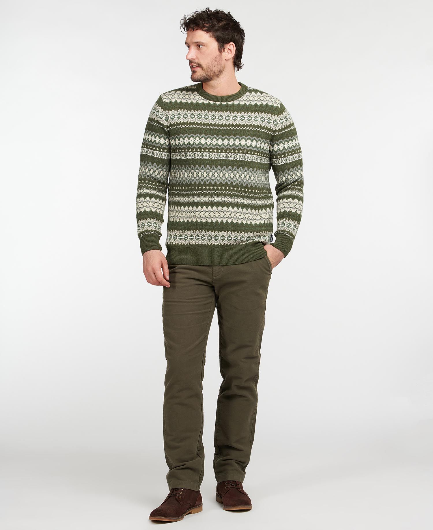 Barbour Case Fair Isle Crew Men's Sweaters Olive / Beige | 416932-XGC