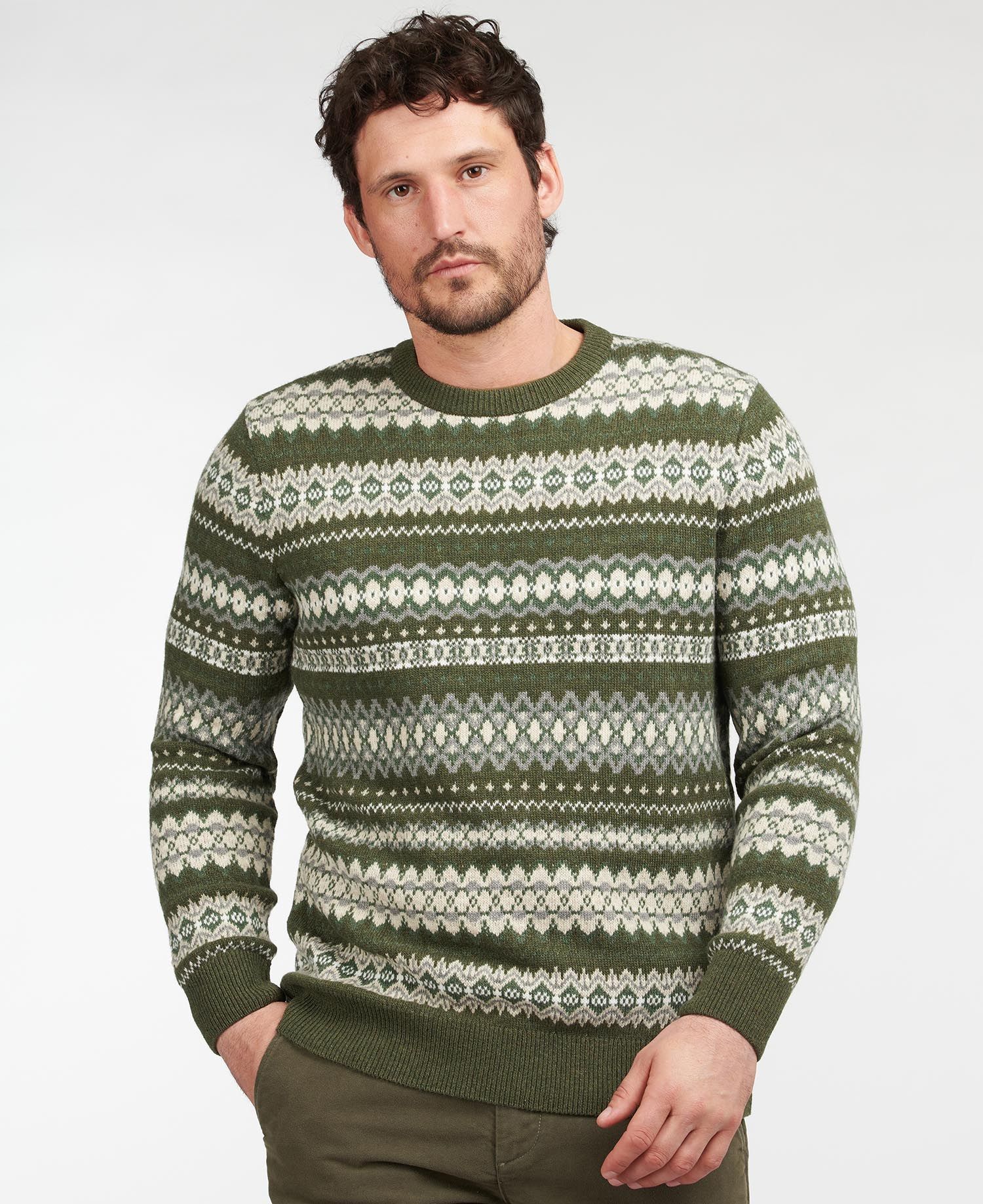 Barbour Case Fair Isle Crew Men's Sweaters Olive / Beige | 416932-XGC