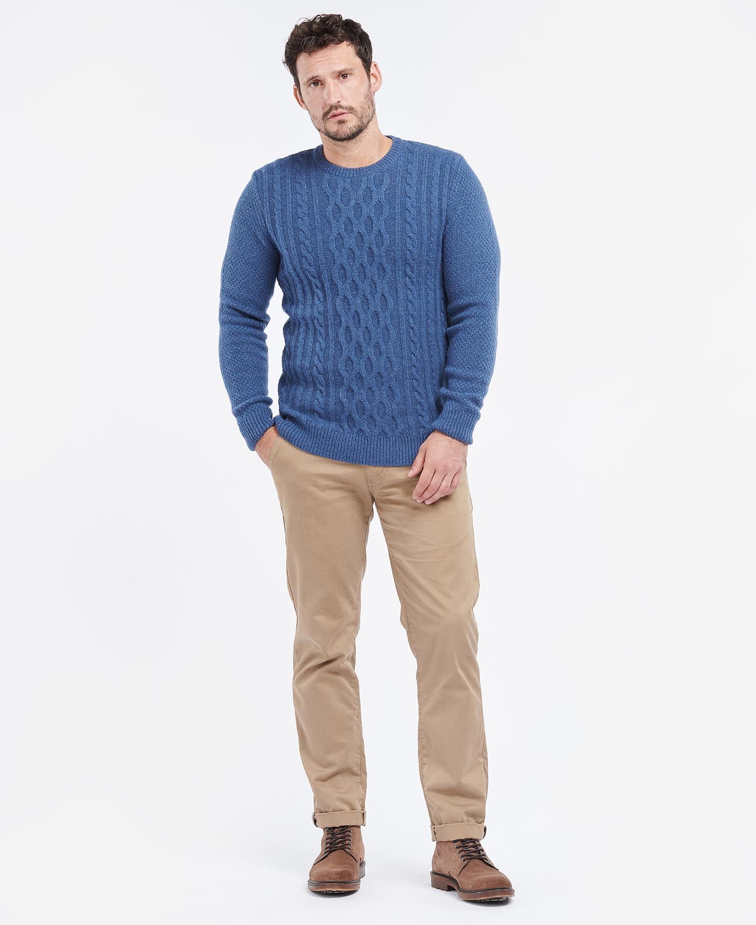 Barbour Chunky Cable Crew Men's Sweatshirts Blue | 641970-TXG