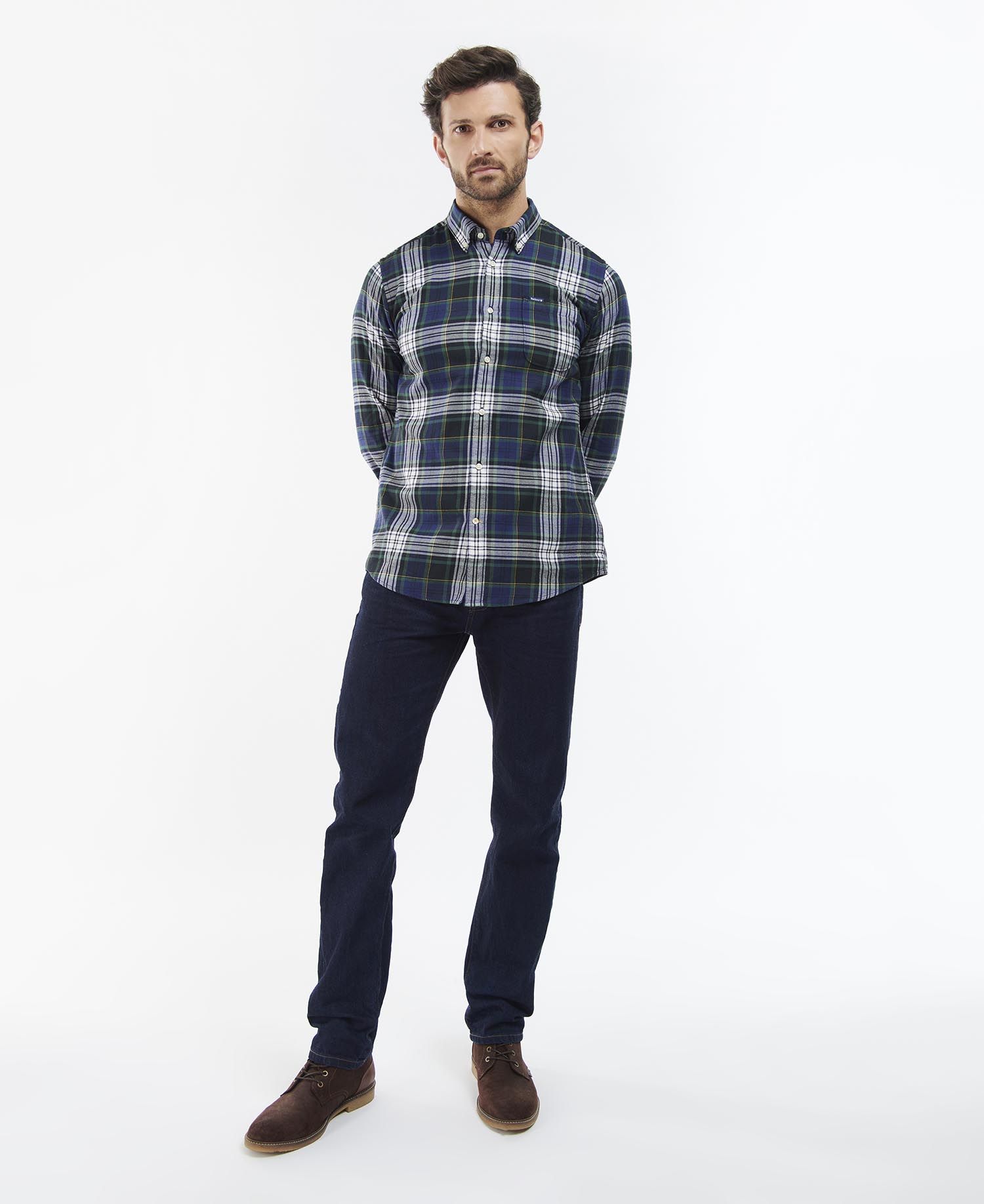 Barbour Crossfell Tailored Men's Shirts Deep Blue | 081963-EXC