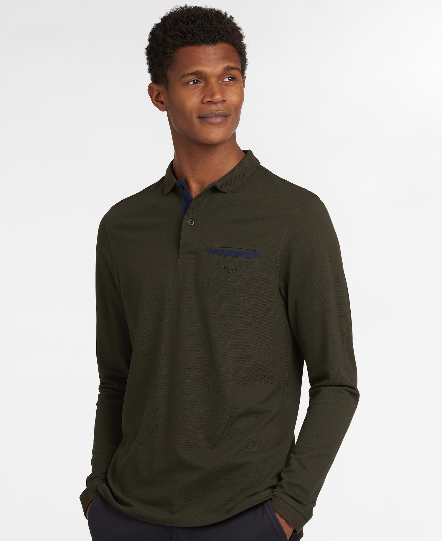 Barbour Essential Long Sleeve Pocket Men's Polo Shirts Navy | 398076-NRC