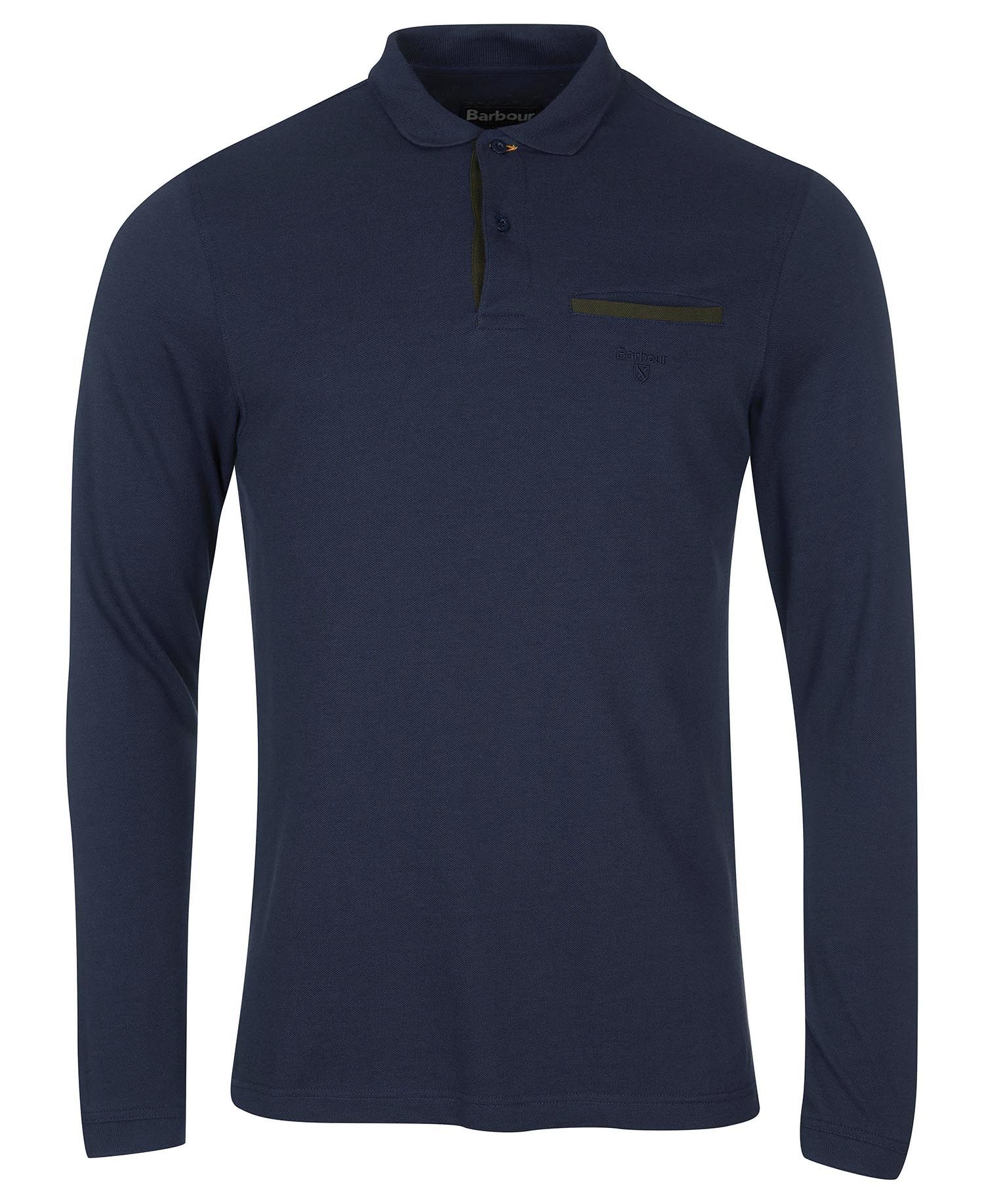 Barbour Essential Long Sleeve Pocket Men's Polo Shirts Navy | 403172-UAZ