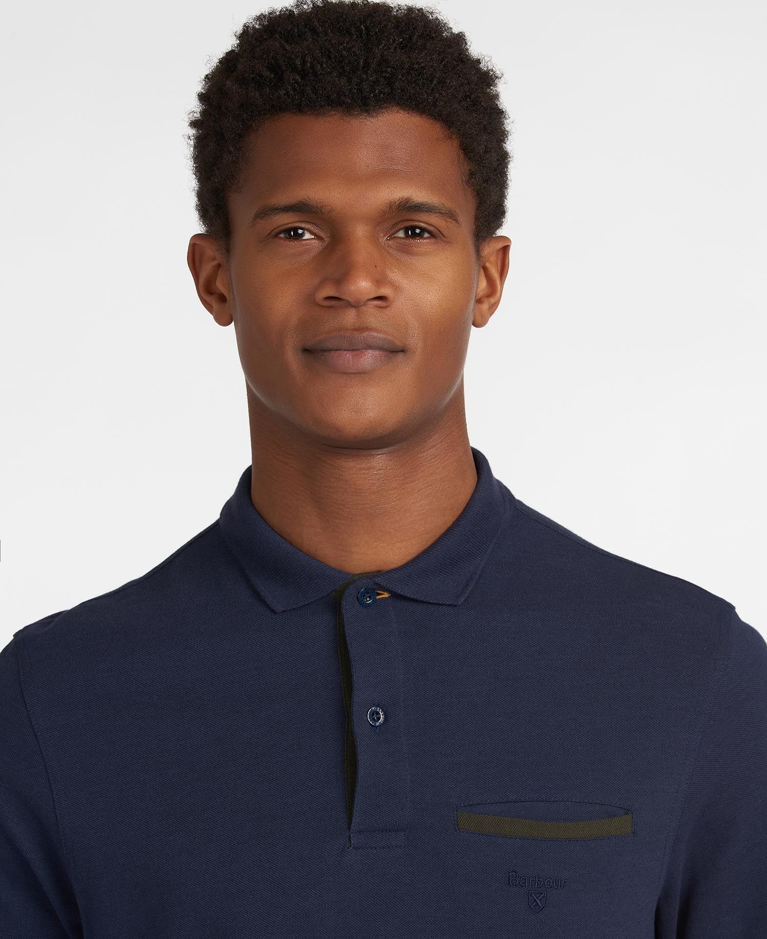 Barbour Essential Long Sleeve Pocket Men's Polo Shirts Navy | 403172-UAZ