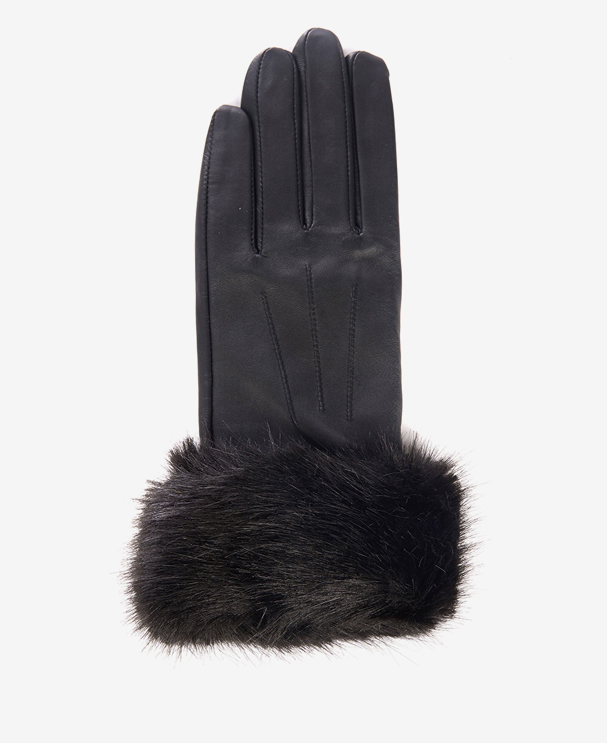 Barbour Faux Fur Trimmed Leather Women's Gloves Black | 780513-DBE