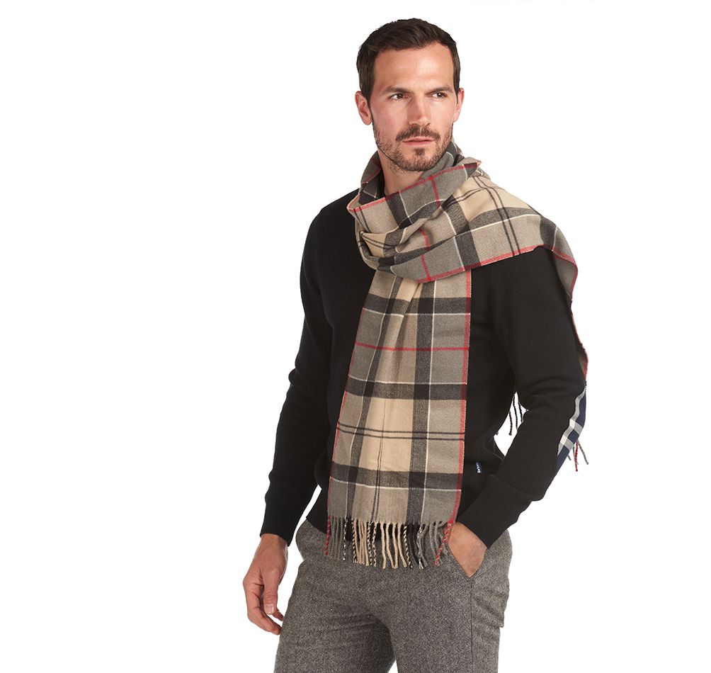 Barbour Galingale Tartan Men's Scarves Khaki / Grey | 501962-HJA