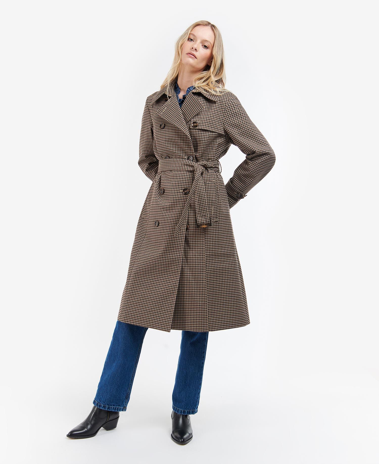 Barbour Greta Check Trench Women's Coats Chocolate | 150387-CNX