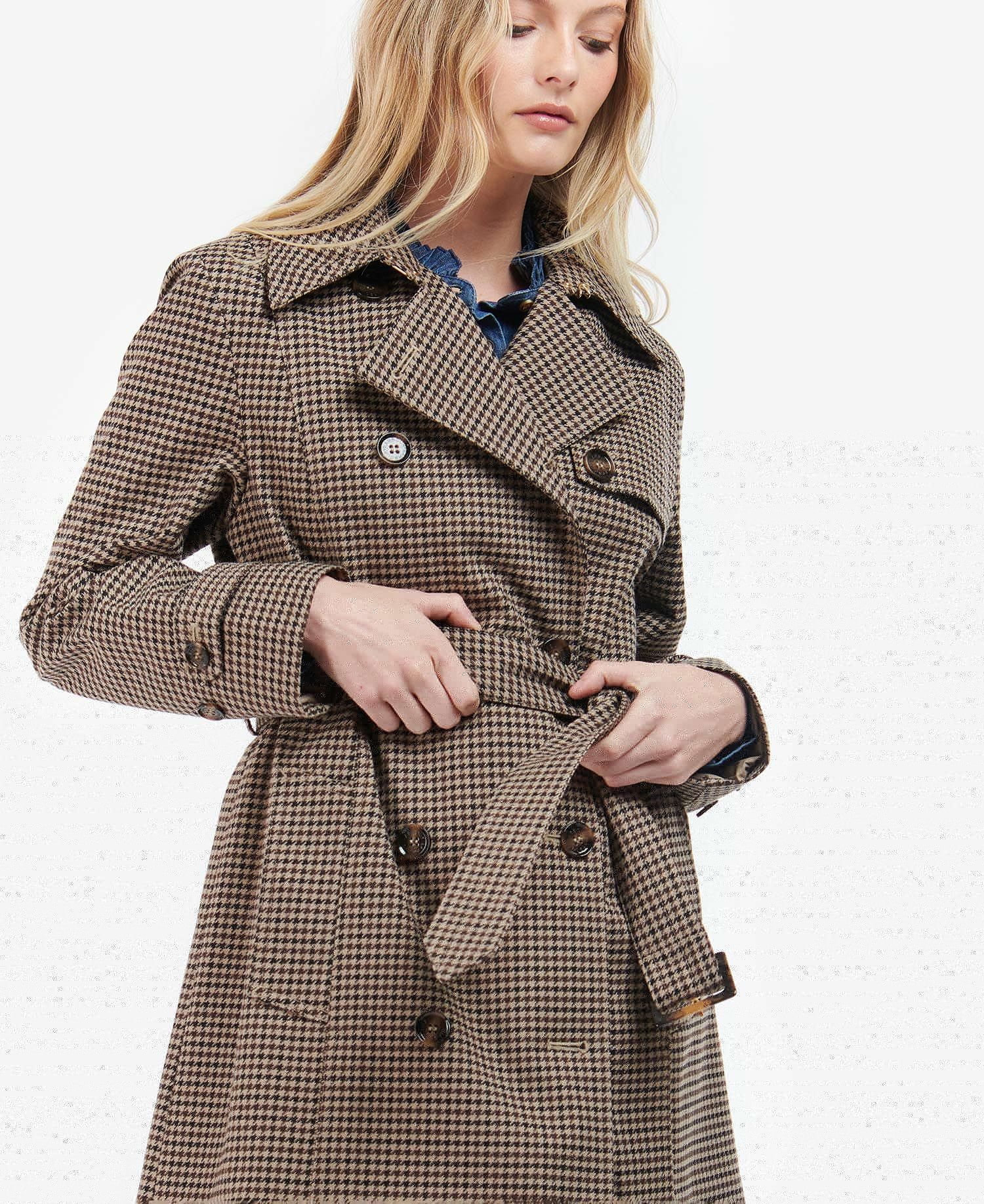 Barbour Greta Check Trench Women's Coats Chocolate | 150387-CNX