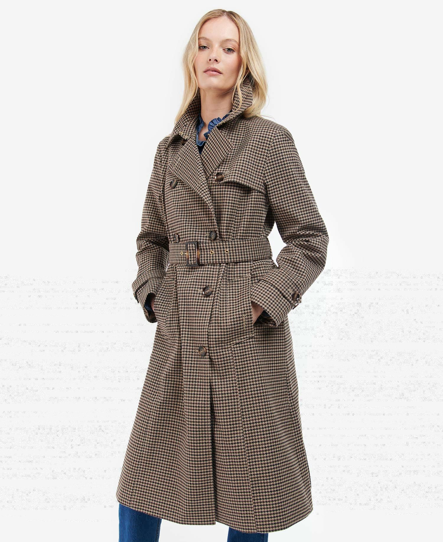 Barbour Greta Check Trench Women\'s Coats Chocolate | 150387-CNX