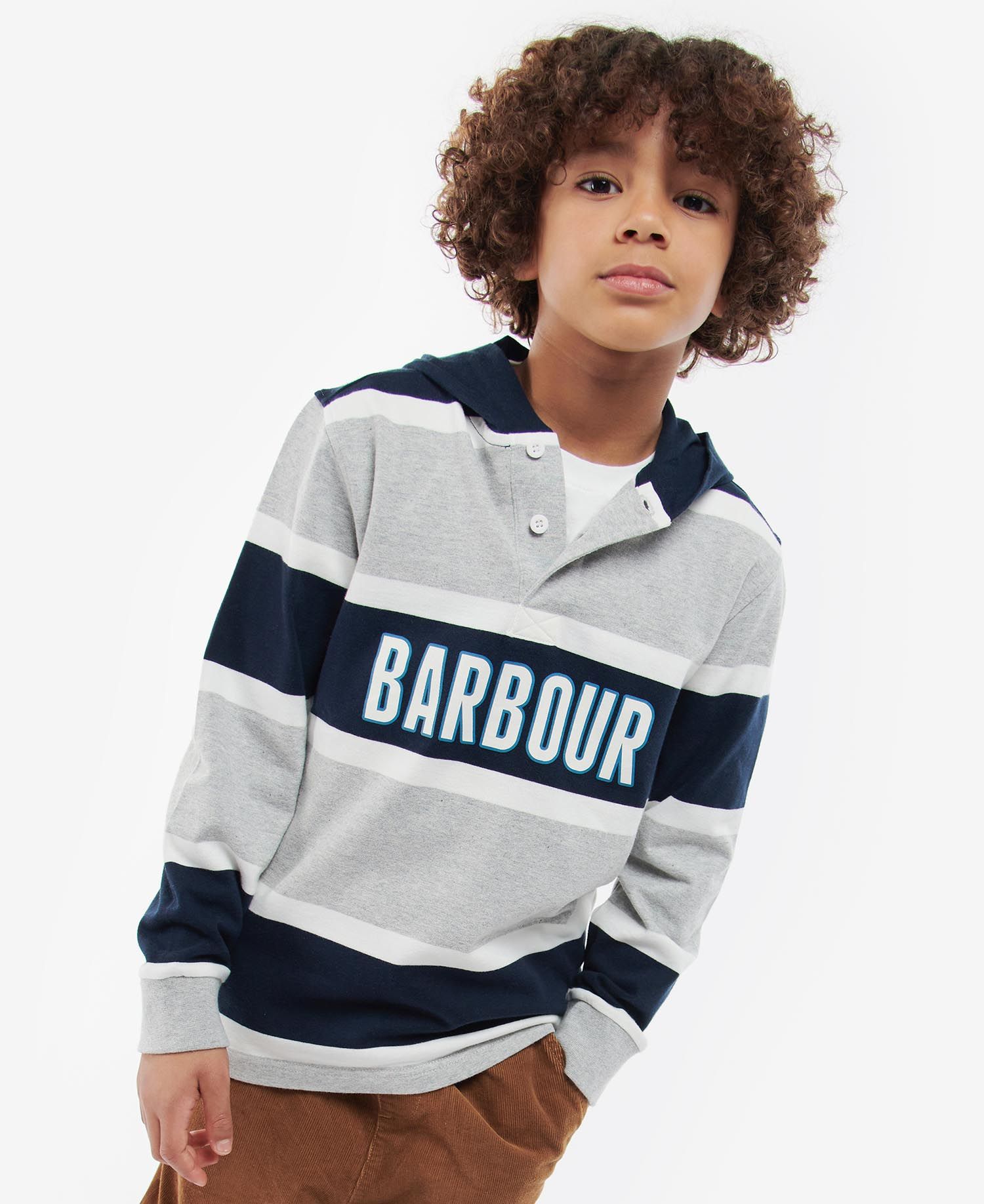 Barbour Greyson Hooded Rugby Kids\' Clothing Grey / Navy | 236548-MQW