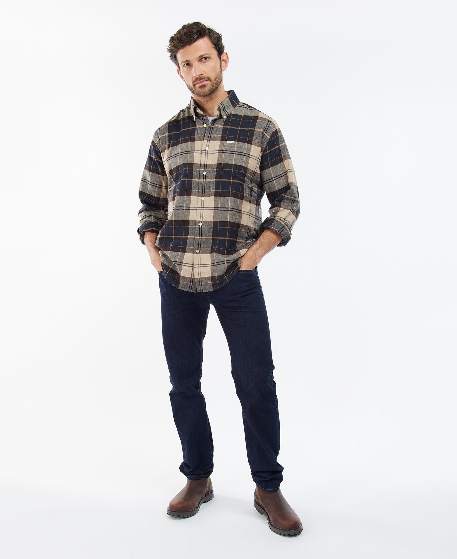 Barbour Hogside Tartan Men's Shirts Navy / Brown | 623914-FTU