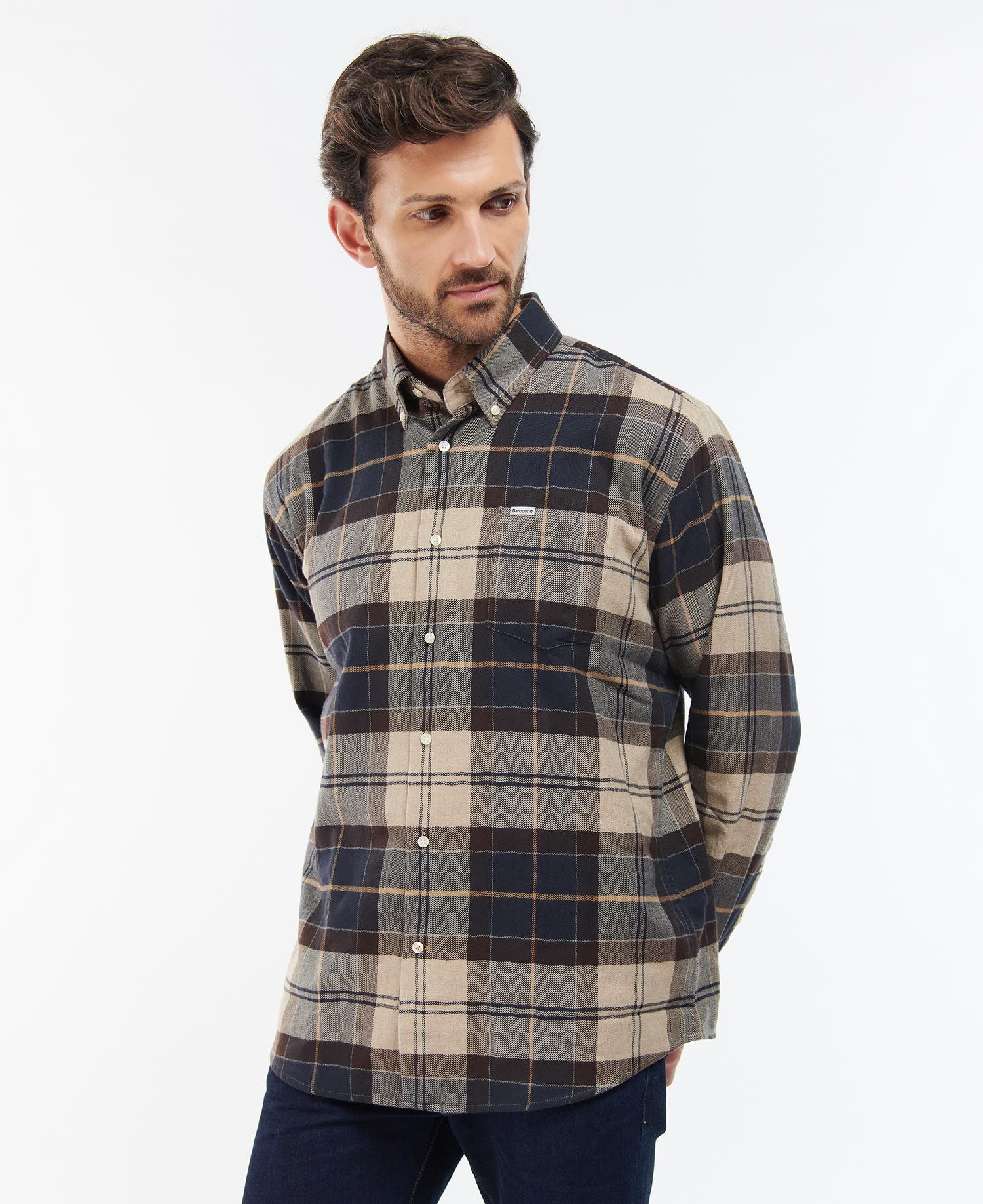 Barbour Hogside Tartan Men\'s Shirts Navy / Brown | 623914-FTU