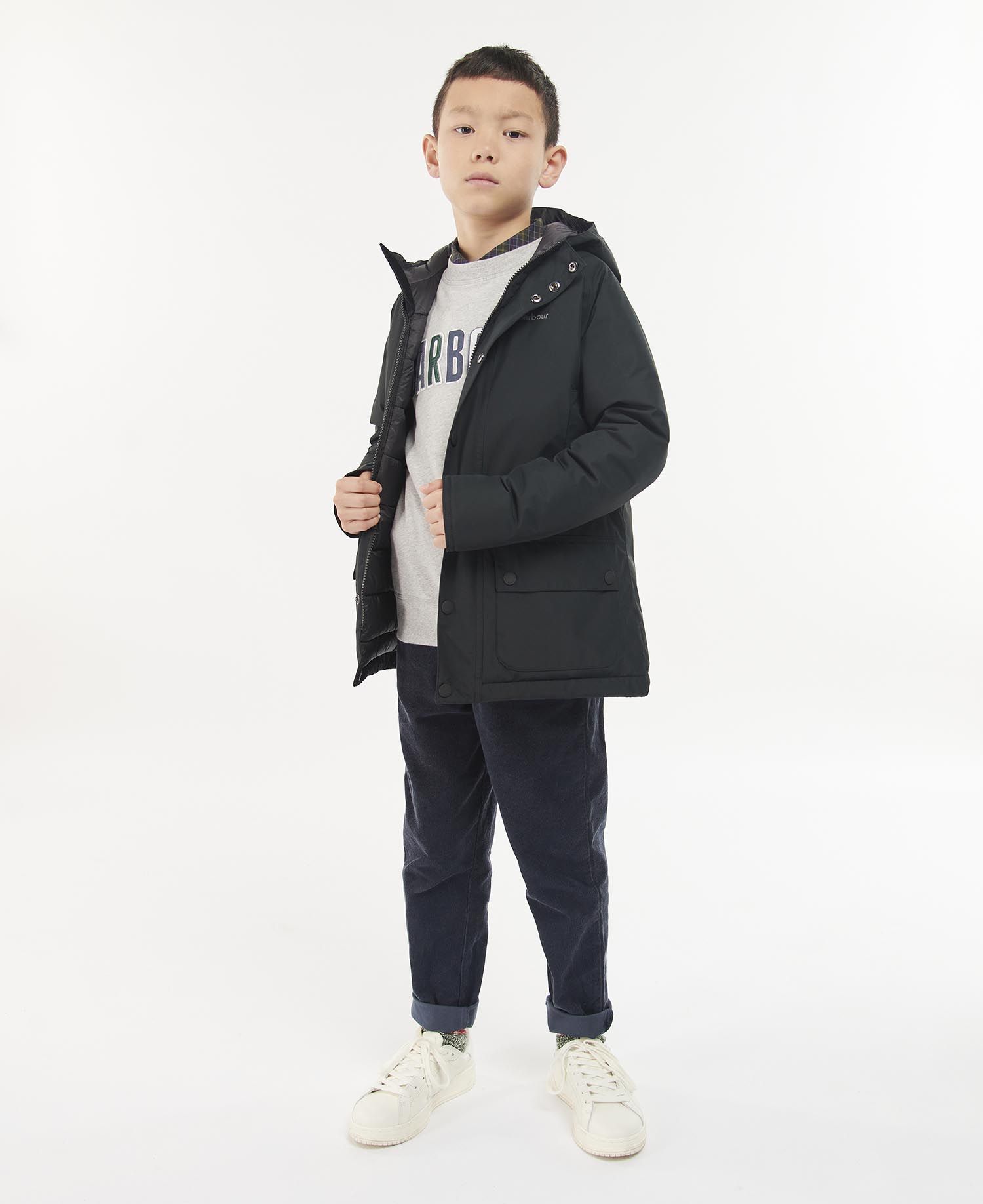 Barbour Hooded Beaufort Showerproof Kids' Jackets Black | 173865-YVT