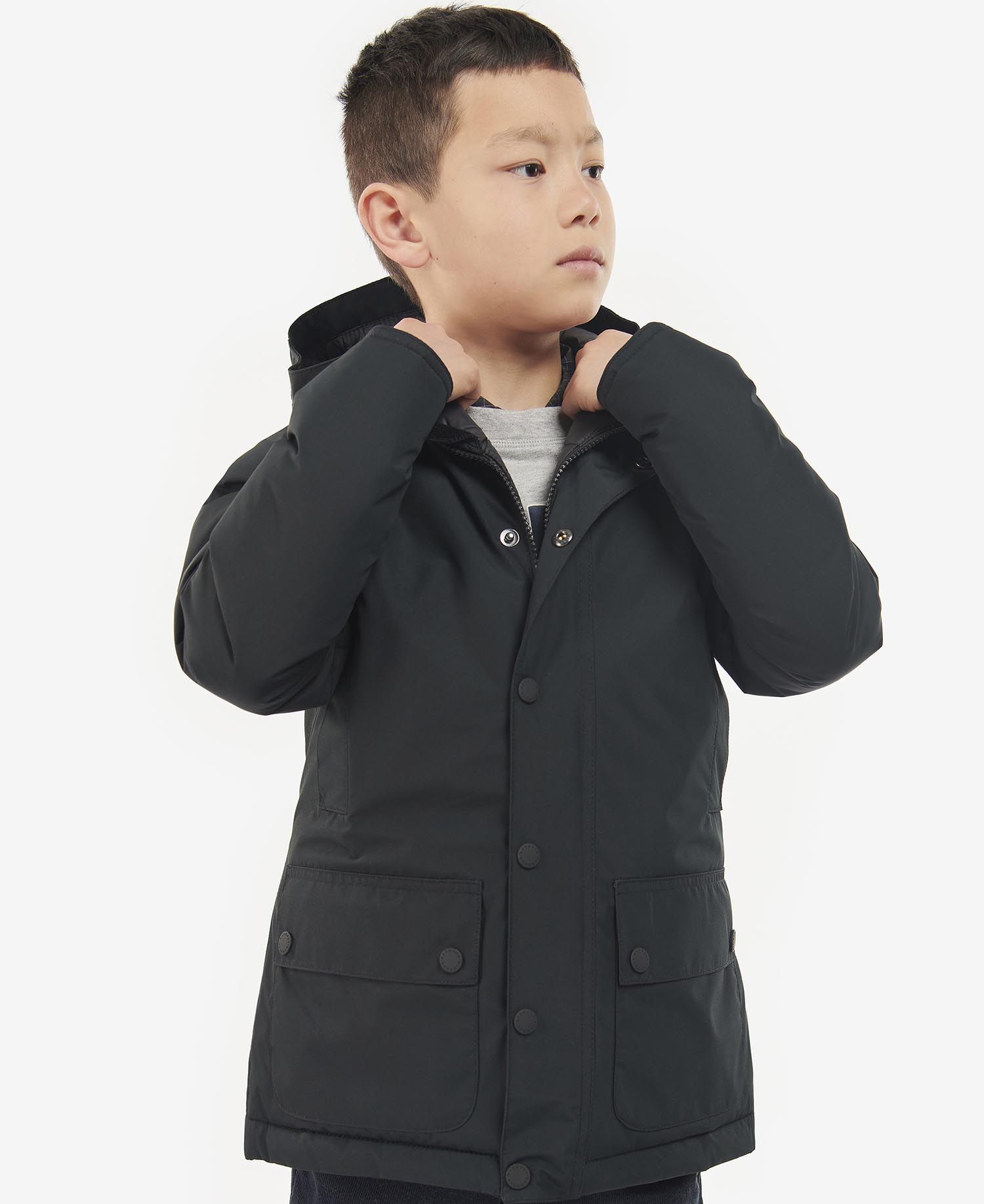 Barbour Hooded Beaufort Showerproof Kids\' Jackets Black | 173865-YVT