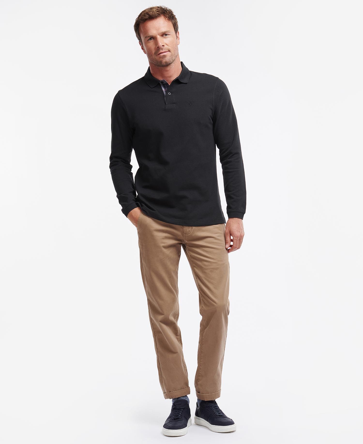 Barbour Long-Sleeved Sports Men's Polo Shirts Black | 893104-FWG