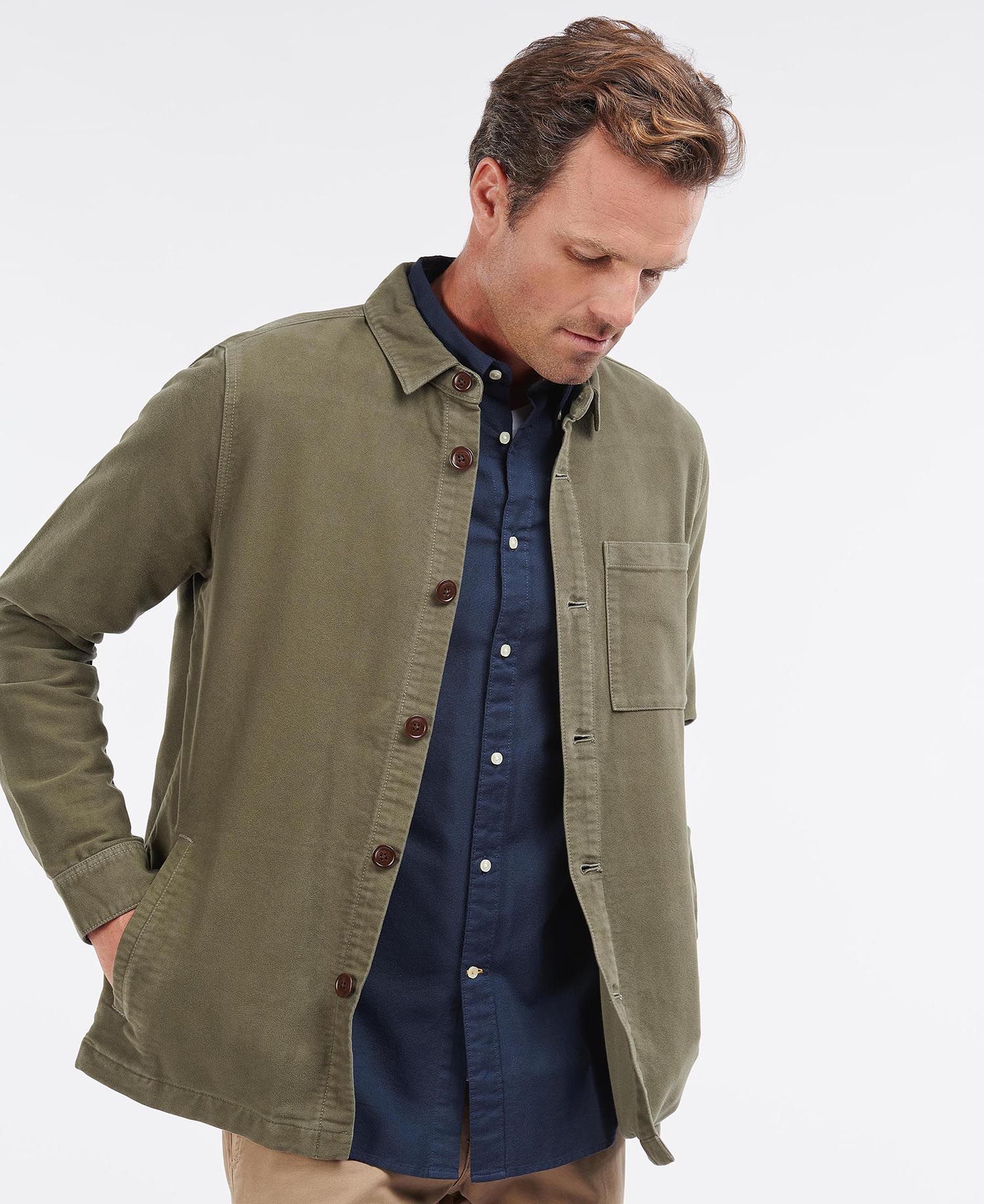 Barbour Moleskin Men\'s Overshirt Light Olive | 514978-QLA