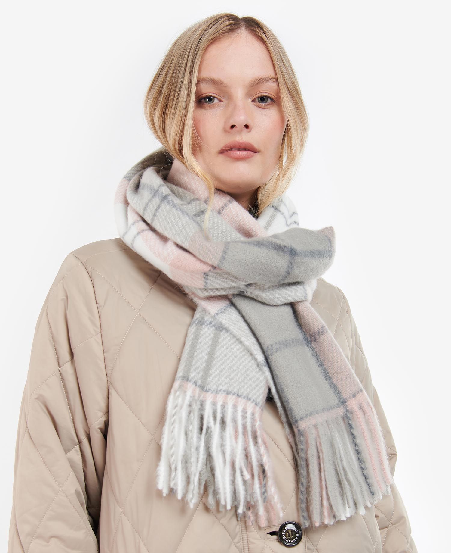 Barbour Nancy Tartan Wrap Women\'s Scarves Grey Rose | 852970-KEJ