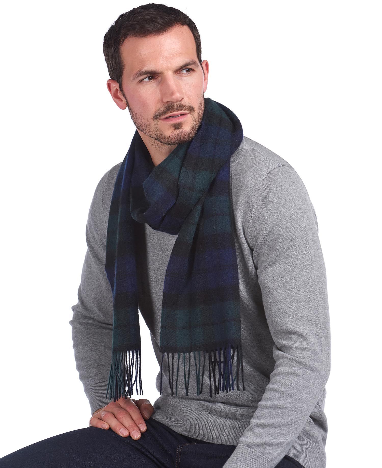 Barbour New Check Tartan Men's Scarves Black | 847021-EIN