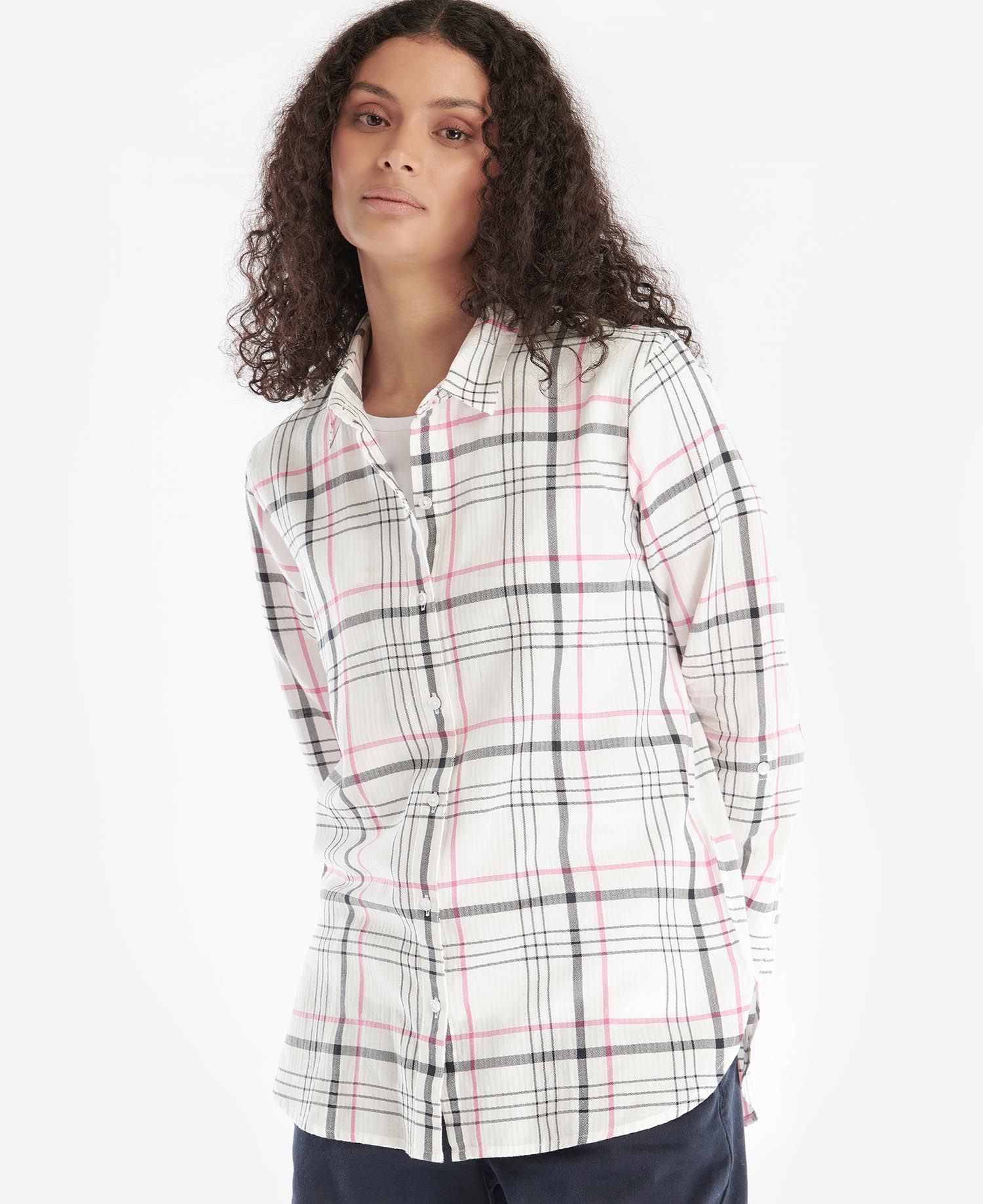 Barbour Shoreline Women's Shirts White / Pink / Black | 240931-IGZ