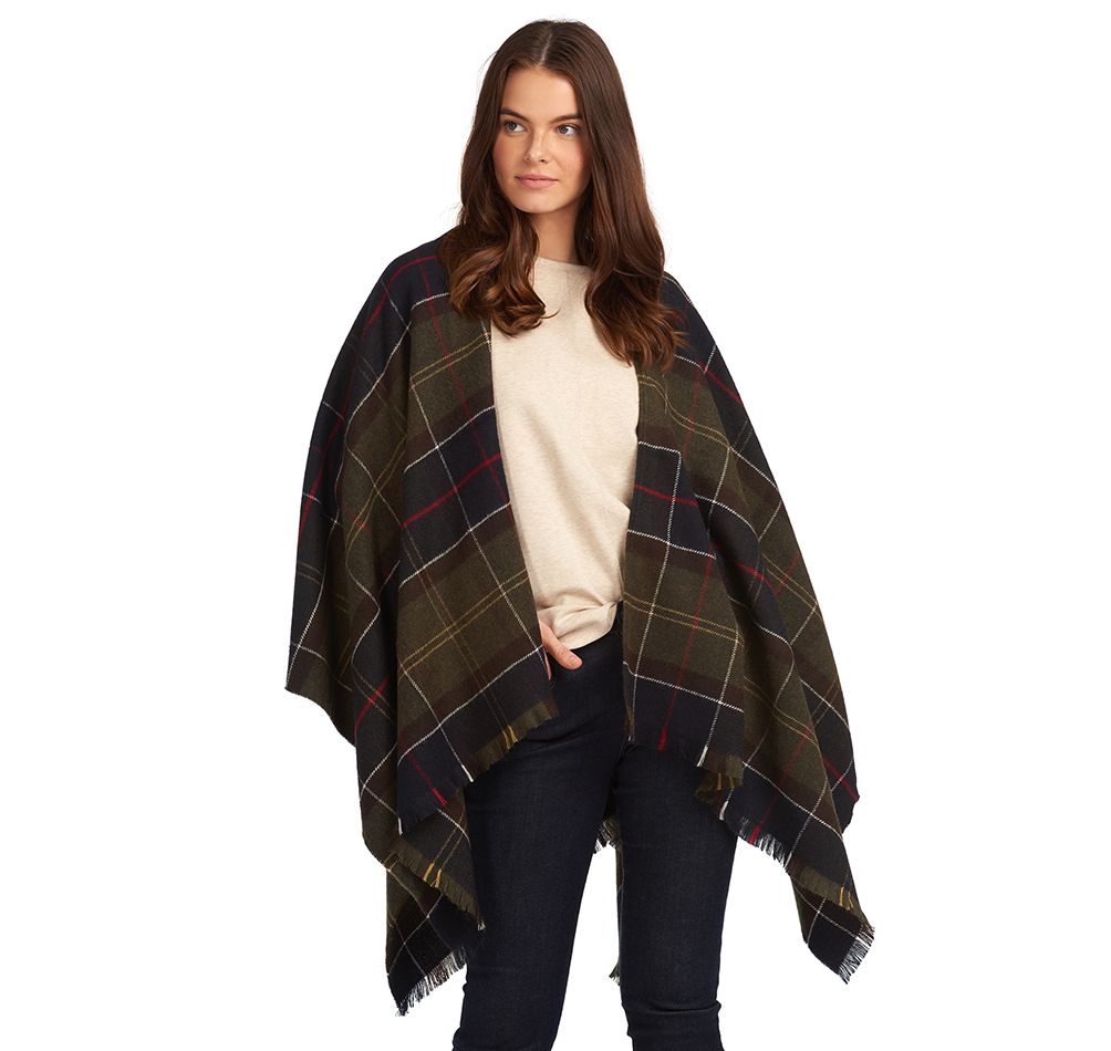 Barbour Staffin Tartan Serape Women's Scarves Olive / Navy | 789310-CEL