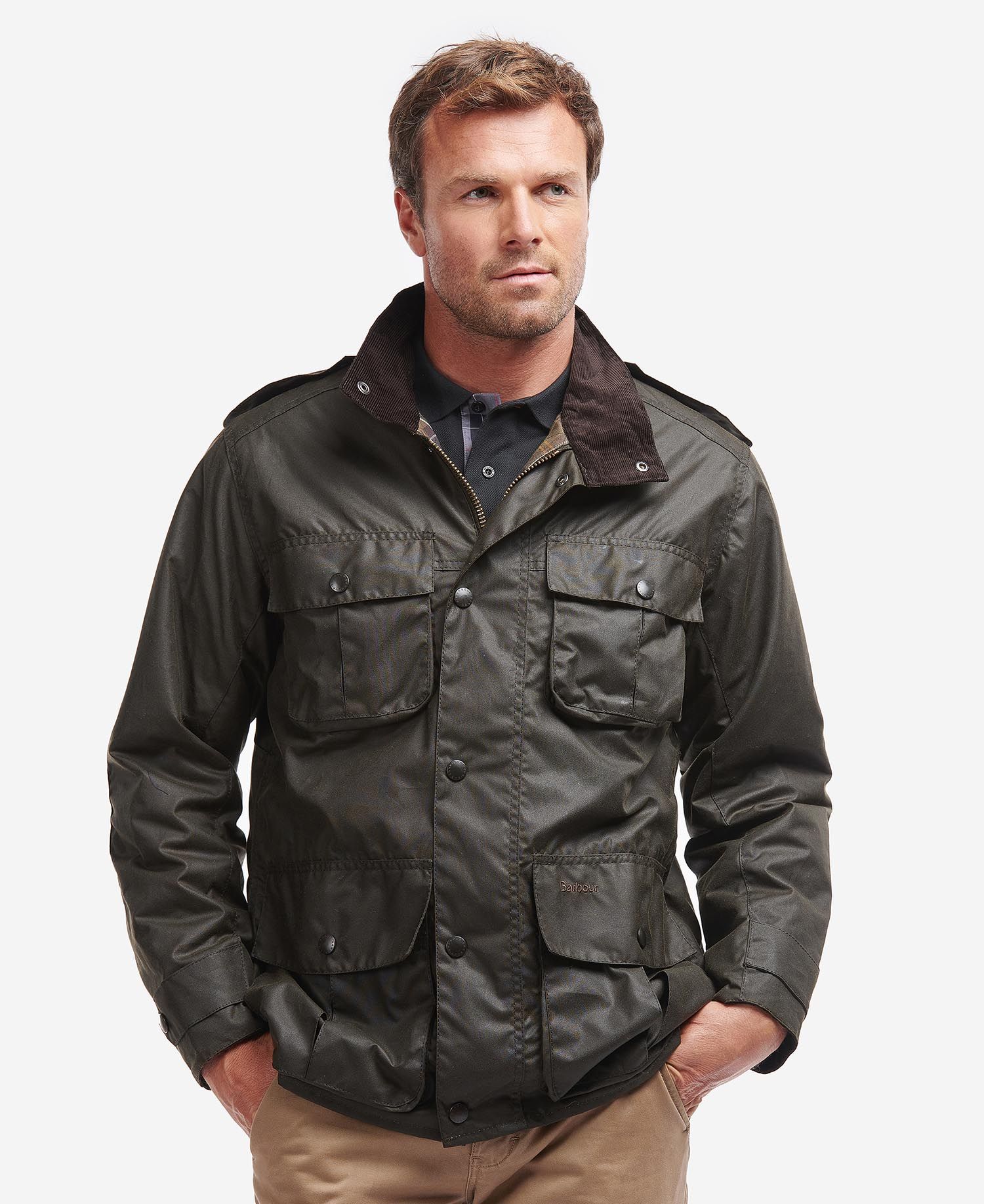 Barbour Troopered Cotton Men\'s Waxed Jackets Olive | 142953-OVA