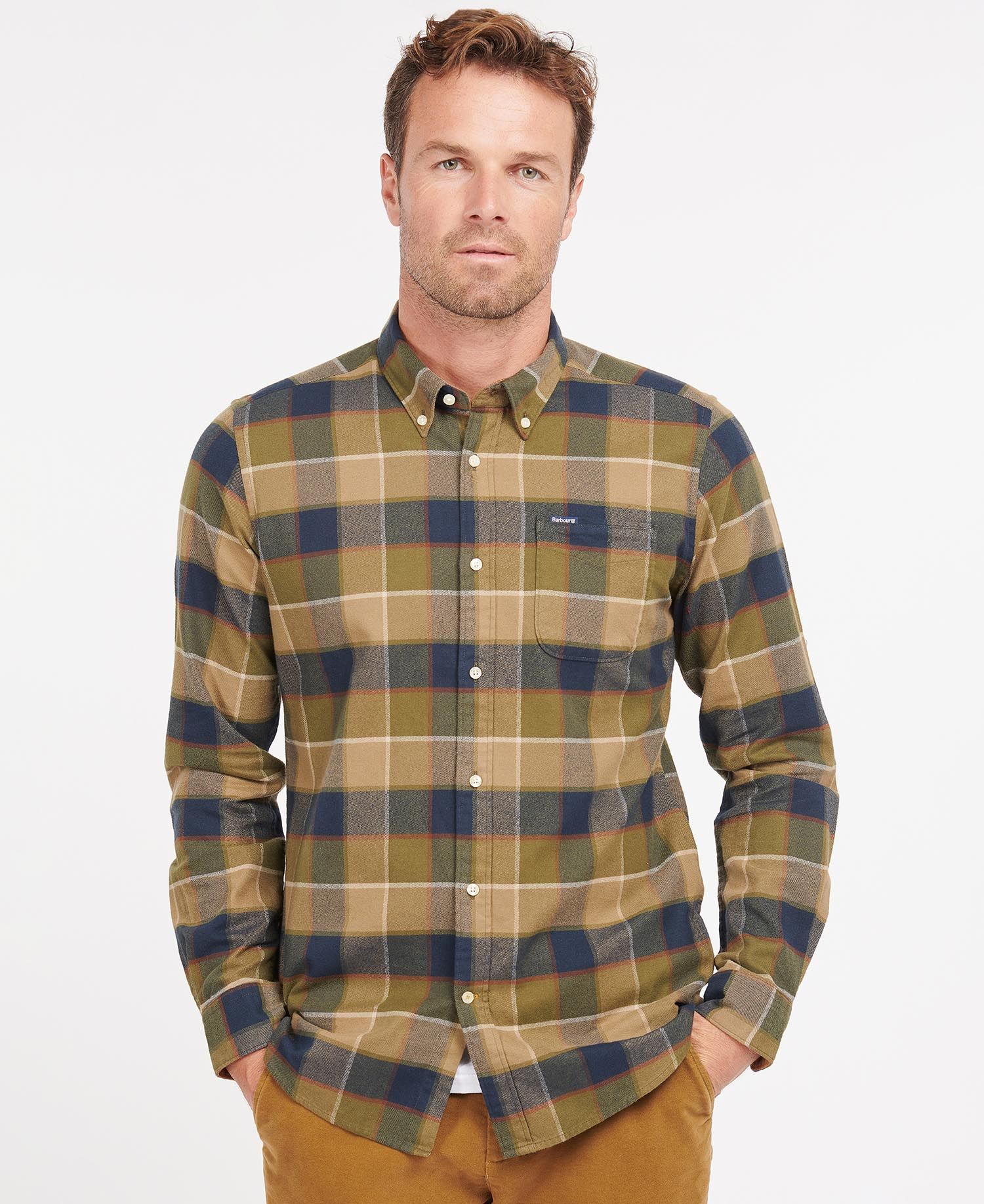 Barbour Valley Tailored Men\'s Shirts Olive | 129680-OUX