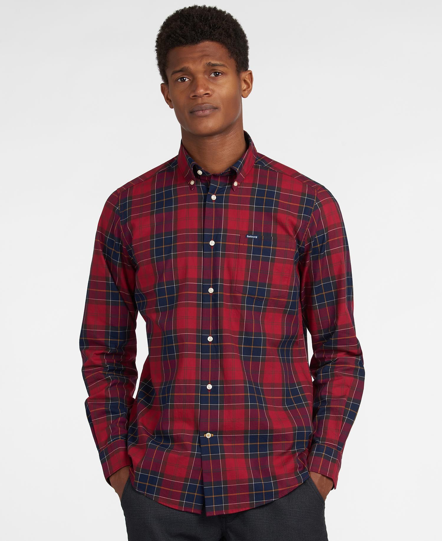 Barbour Wetherham Tailored Men\'s Shirts Red | 296580-BHQ