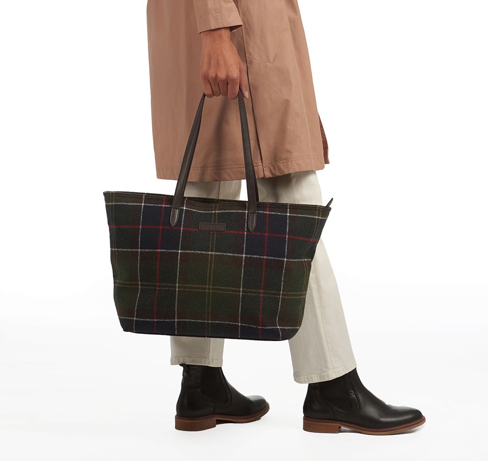 Barbour Witford Tartan Women's Tote Bags Olive / Navy | 912507-MST