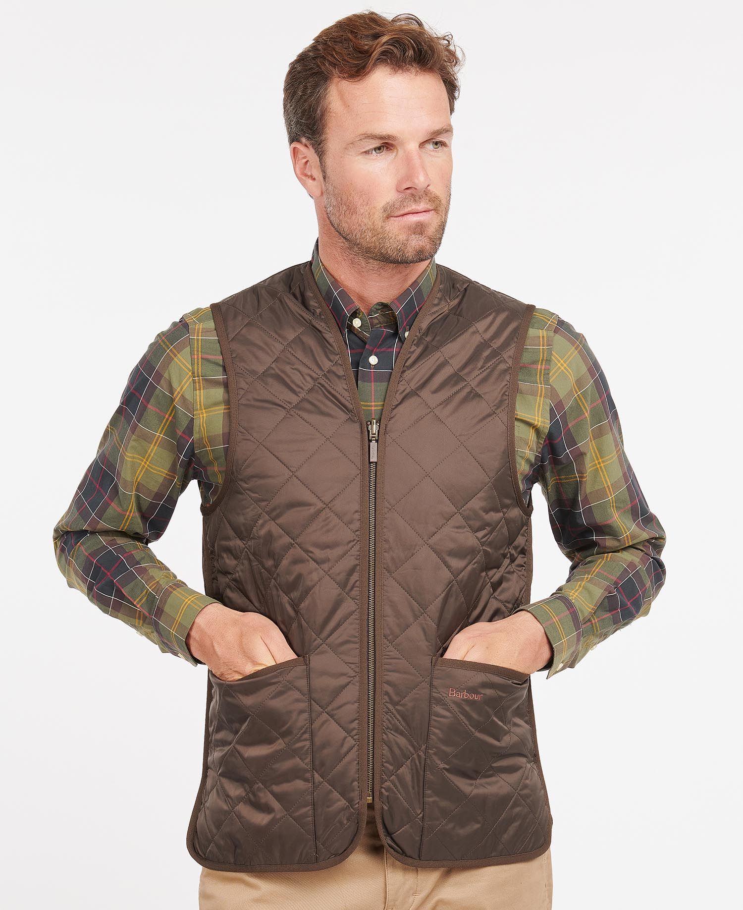 Barbour Zip-In Liner Men\'s Vest Chocolate | 578326-MNW