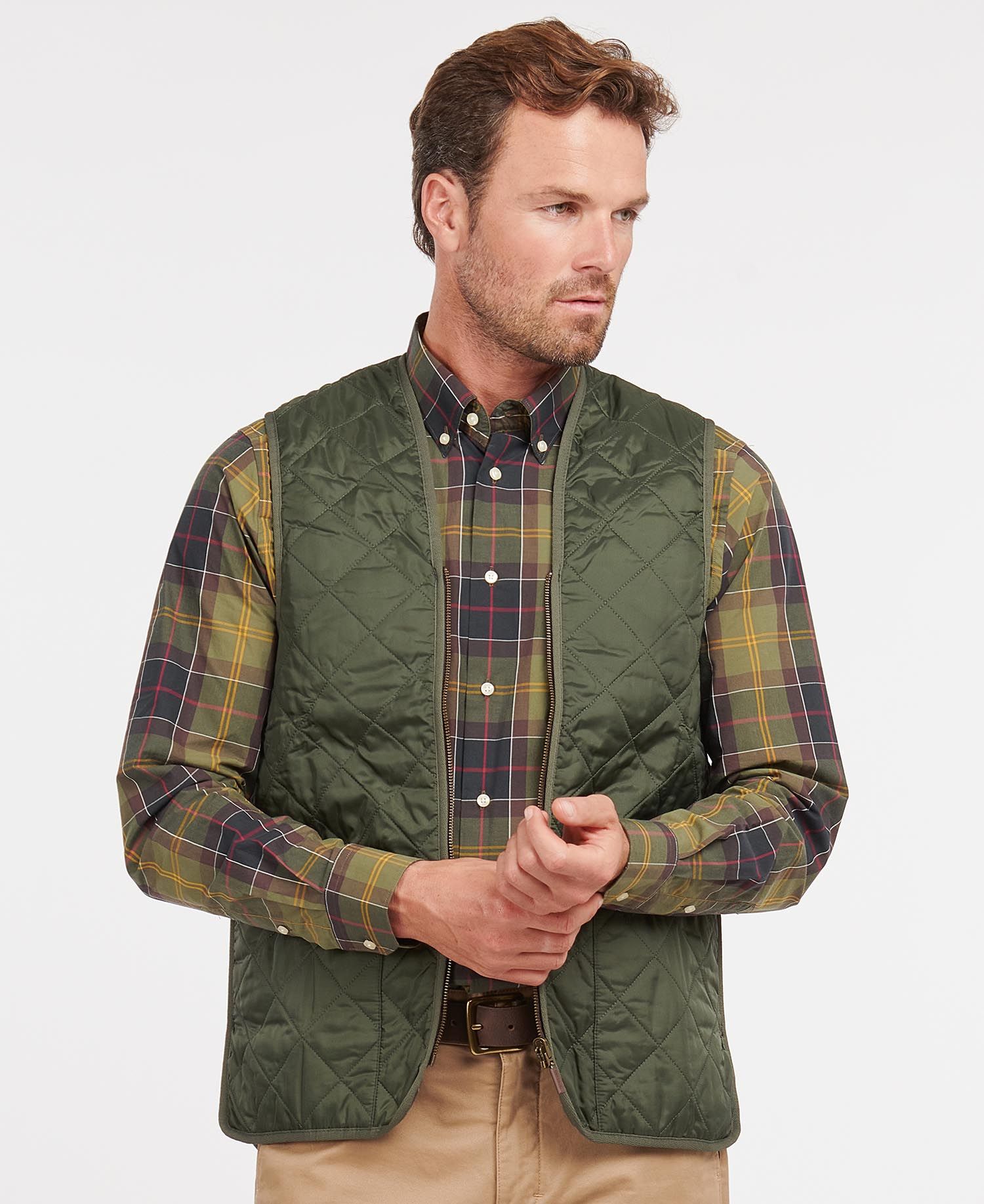 Barbour Zip-In Liner Men\'s Vest Olive | 367529-CYB